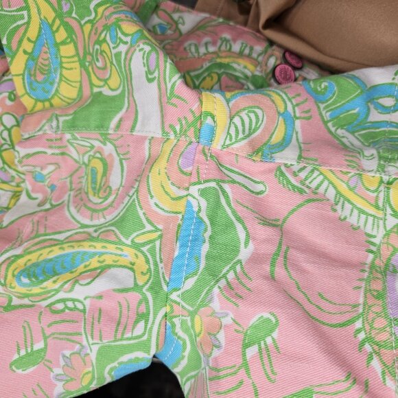 LILLY PULITZER Paisley Print Clifton Denim Shorts Sz 14 Elephant Monkey Stretch - Picture 8 of 10